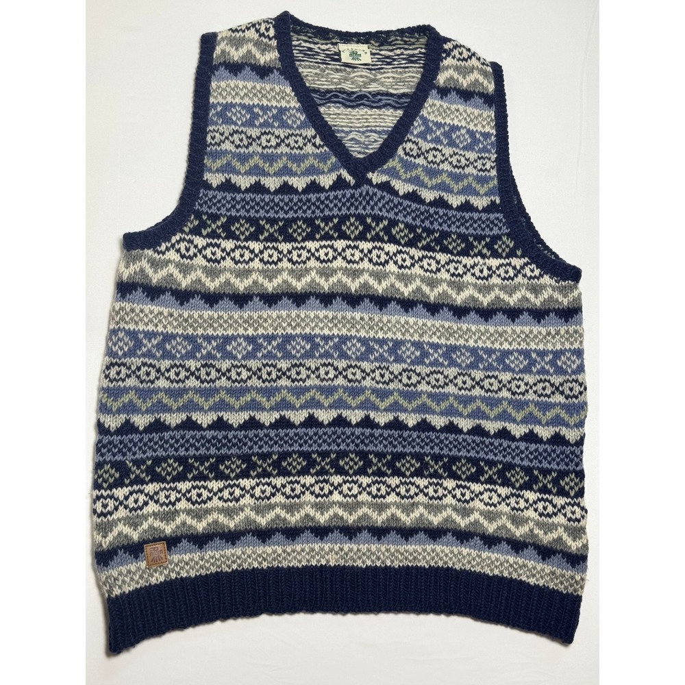 Pachamama Handknit Wool Fair Isle Sweater Vest L/XL Blue Grandpacore